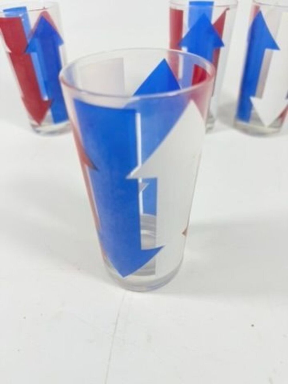 Highball Tall Bar Drinking Glasses Cera Vintage Mid 20th Century Red, White & Bl - Picture 8 of 16